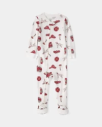Baby Boy Firetruck 100% Cotton Snug Fit 1-Piece Pajama - White