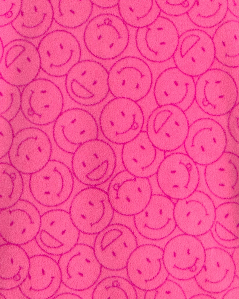 Girls Smiley Face Fleece Loose Fit Night Gown - Pink