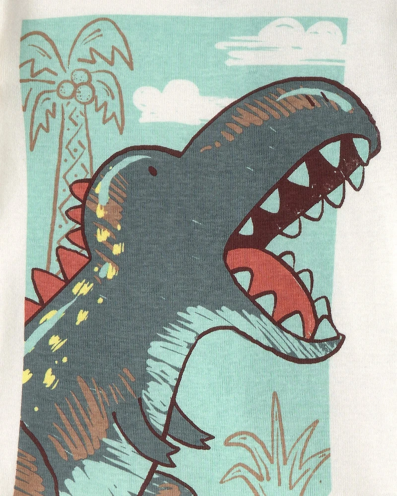 Toddler Boy Dinosaur 100% Cotton Snug Fit 4-Piece Pajama Set - Blue/Grey