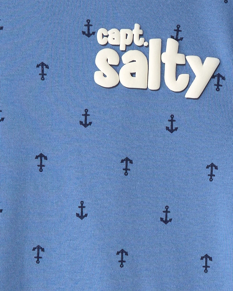 Toddler Boy Anchor 100% Cotton Snug Fit 4-Piece Pajama Set - Blue/Cream