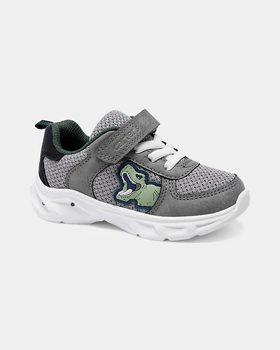 Toddler Boy Light-Up Dinosaur Athletic Sneakers - Grey/White