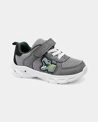 Toddler Boy Light-Up Dinosaur Athletic Sneakers - Grey/White