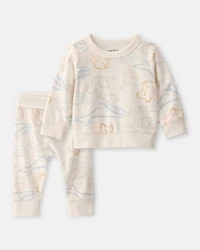 Baby 2-Piece Animal Friends Terry Pullover Sweatshirt & Pant Set - Ivory