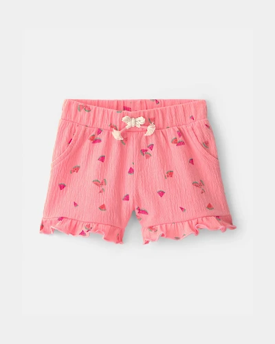Baby Girl Ruffle-Trim Watermelon Shorts - Pink