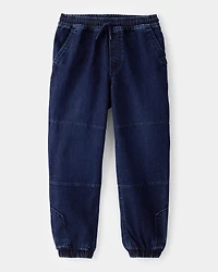 Kid Tapered Iconic Denim Drawstring Joggers - Indigo Wash