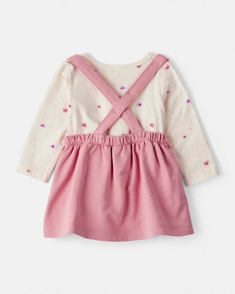 Baby Girl Valentine's Day 3-Piece Heart Long-Sleeve Top & Skirt Set - Pink