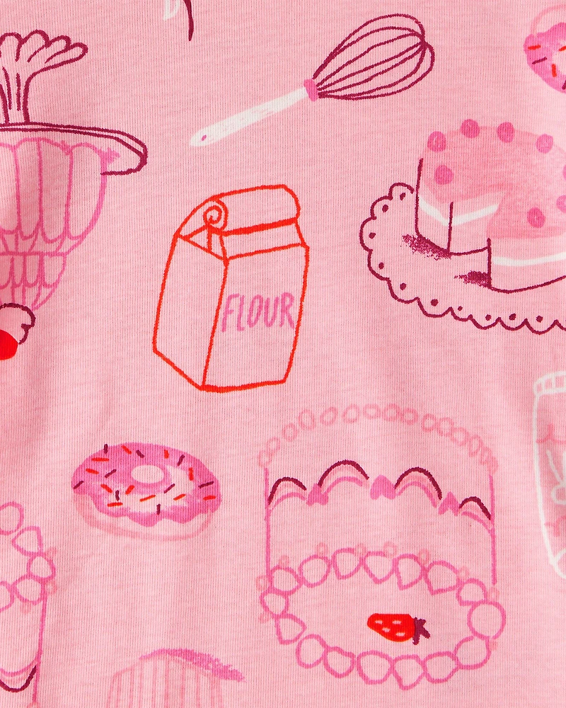 Toddler Girl Desserts 100% Cotton Snug Fit 4-Piece Pajamas - Pink/White