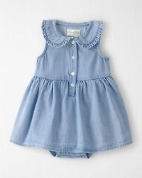 Baby Girl Organic Cotton Chambray Bodysuit Dress