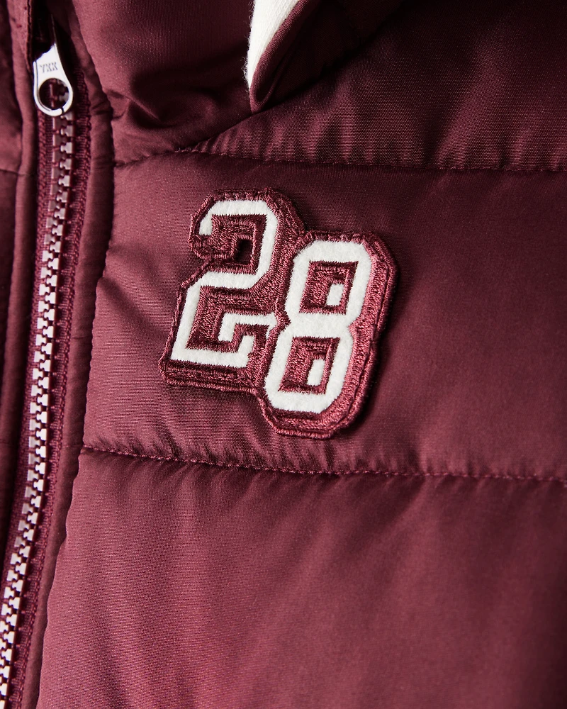 Toddler Striped Sleeves Hooded Puffer Jacket - Red