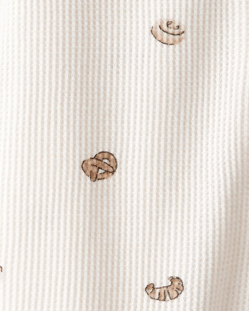 Pastry Print Cotton Long-Sleeve Snug Fit Sleep & Play Pajamas - Cream