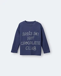 Toddler Hot Cocoa Club' Long-Sleeve Pocket Relaxed Graphic Tee - Dark Blue