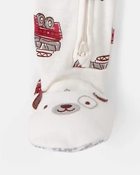 Baby Boy Firetruck 100% Cotton Snug Fit 1-Piece Pajama - White