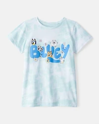 Girls Bluey Tie-Dye Short-Sleeve Graphic Tee - Blue/White