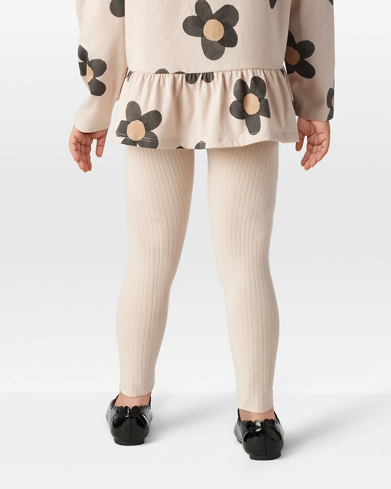 Toddler Girl Cotton Rib Pull-On Stretch Leggings - Cream