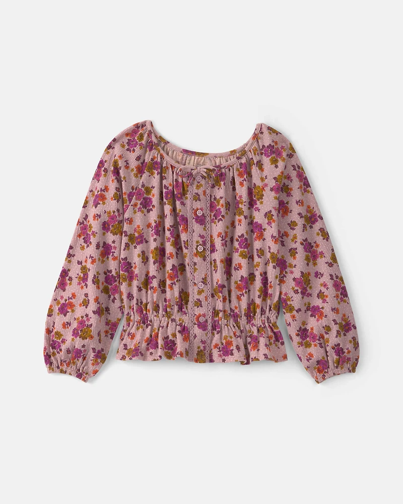 Kids Floral Long-Sleeve Top - Pink