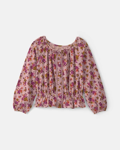 Kids Floral Long-Sleeve Top - Pink