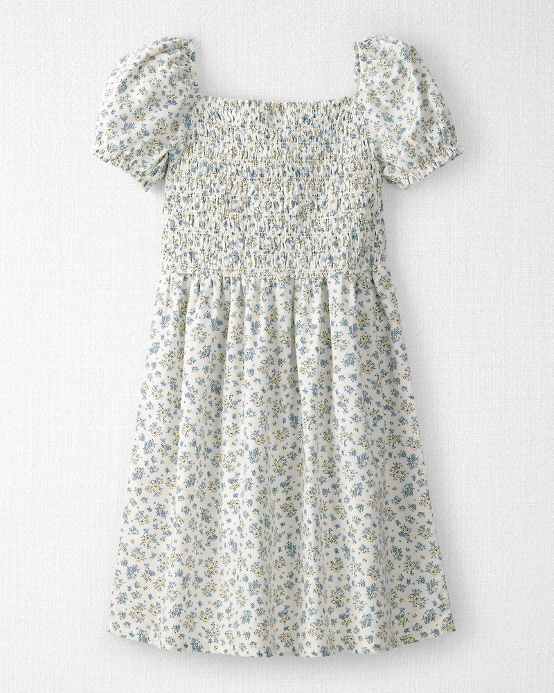 Girls Smocked Dress Made with Organic Cotton in Spring Bloom Print