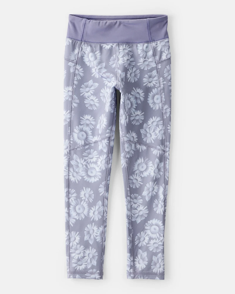 Girls Floral Active Leggings - Purple