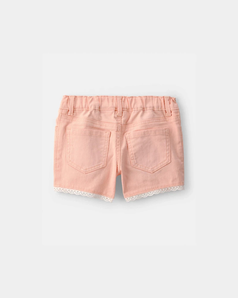 Toddler Girl Eyelet Trim Twill Shorts - Peach
