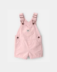 Baby Girl Heart Pocket Canvas Shortall - Pink