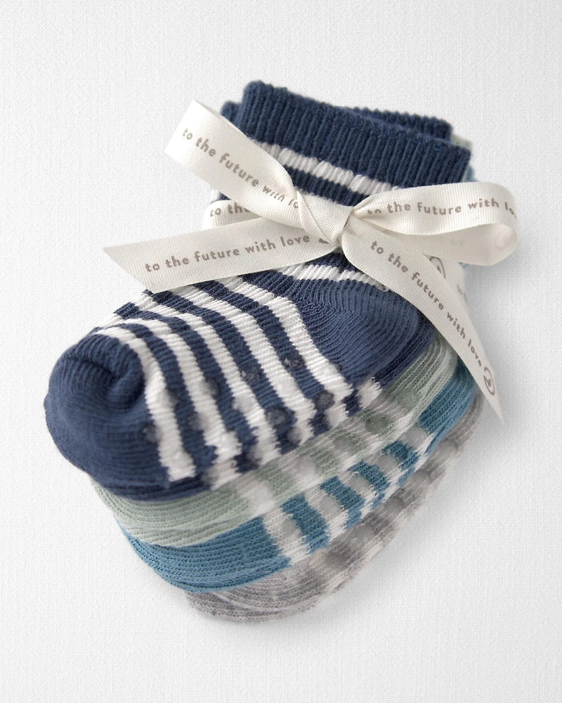 Baby 4-Pack Slip Resistant Socks Made with Organic Cotton in Stripes
