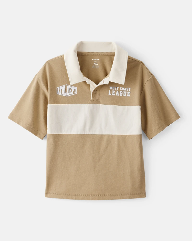 Boys Cotton Short-Sleeve Stripe Polo - Tan