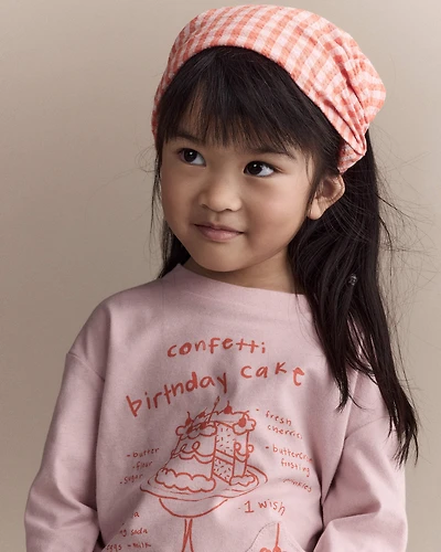 Toddler Girl Gingham Bandana Hair Scarf - Orange