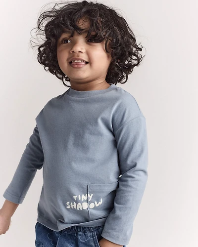 Toddler 'Tiny Shadow' Long-Sleeve Pocket Graphic Tee - Blue