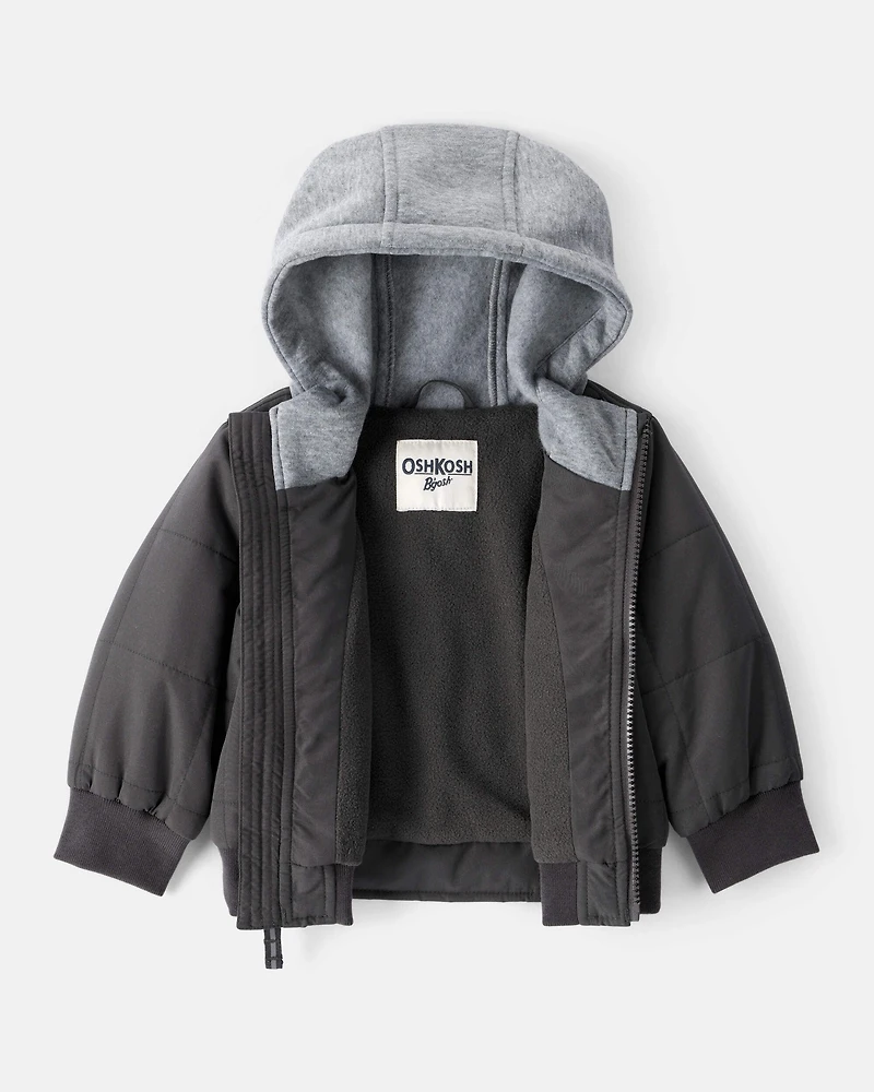 Baby Boy Long-Sleeve Midweight Quilted Bomber Jacket - Black