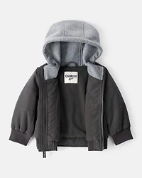 Baby Boy Long-Sleeve Midweight Quilted Bomber Jacket - Black