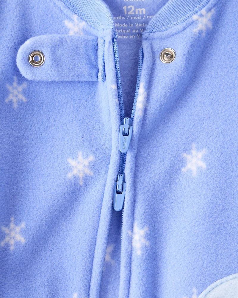 Baby Girl Penguin Print Fleece Long-Sleeve Loose Fit 1-Piece Pajamas - Blue