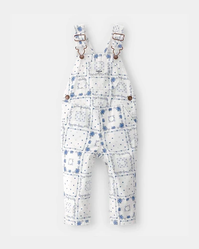 Baby Girl Bandana Floral Overalls - Blue/Ivory