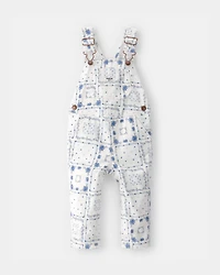 Baby Girl Bandana Floral Overalls - Blue/Ivory