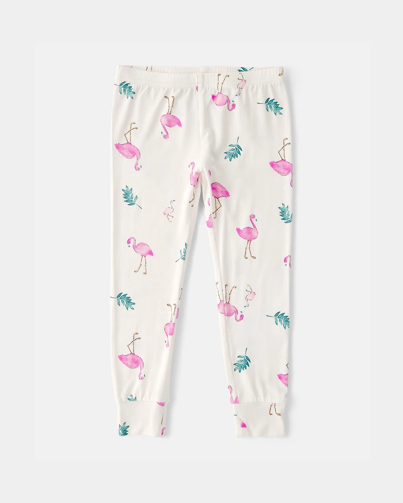Toddler Girl Flamingo PurelySoft Short-Sleeve Snug Fit 2-Piece Pajama Set - Ivory