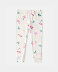Toddler Girl Flamingo PurelySoft Short-Sleeve Snug Fit 2-Piece Pajama Set - Ivory