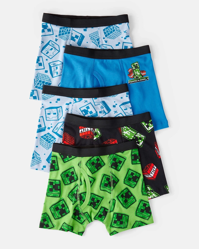 Boys 5-Pack Minecraft® Print Boxer Brief Underwear - Blue/Green/Black