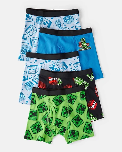 Boys 5-Pack Minecraft® Print Boxer Brief Underwear - Blue/Green/Black