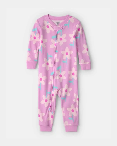 Toddler Girl Floral 100% Cotton Snug Fit 1-Piece Pajama - Pink