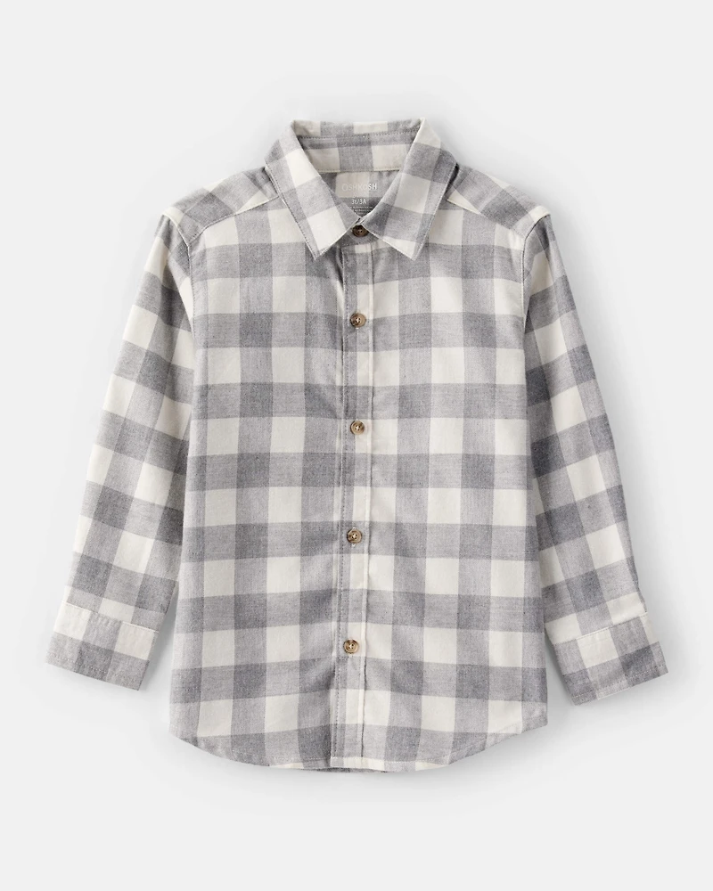 Toddler Boy Plaid Cotton Long-Sleeve Button-Down Shirt - Grey