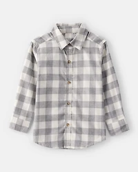 Toddler Boy Plaid Cotton Long-Sleeve Button-Down Shirt - Grey
