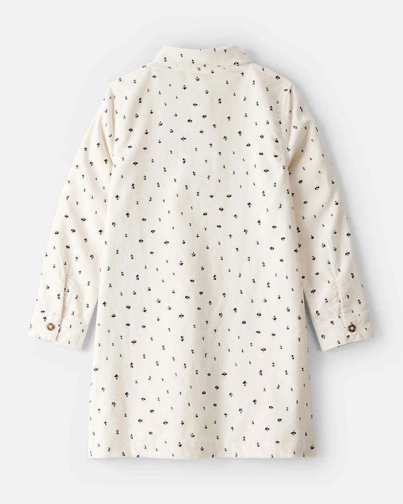 Girls Floral Corduroy Dress - Ivory