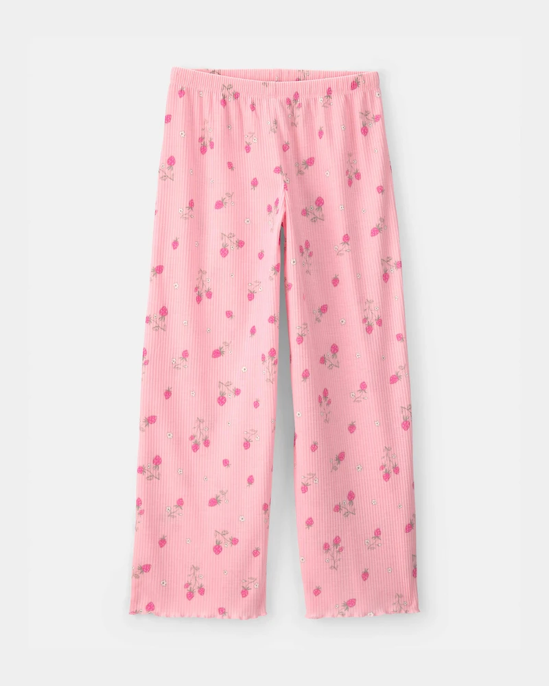Girls Strawberry Rib Loose Fit 2-Piece Pajama Set - Pink
