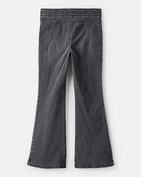 Girls Star Print Denim Bootcut Jeans - Black