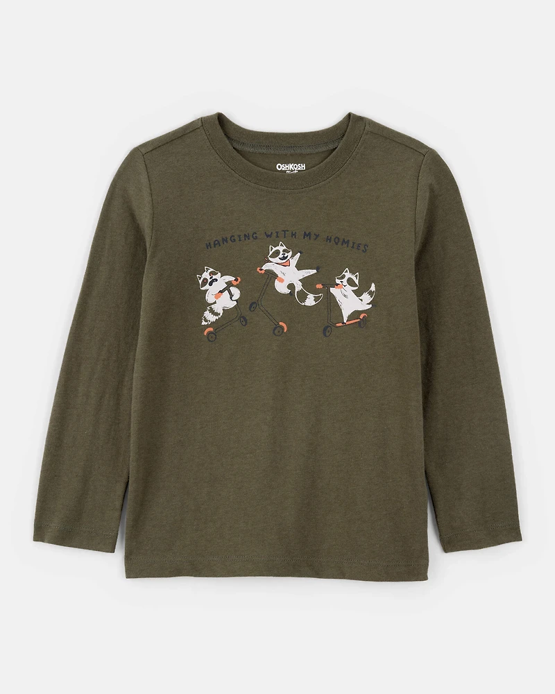 Toddler Boy Raccoon Long-Sleeve Graphic Tee - Green