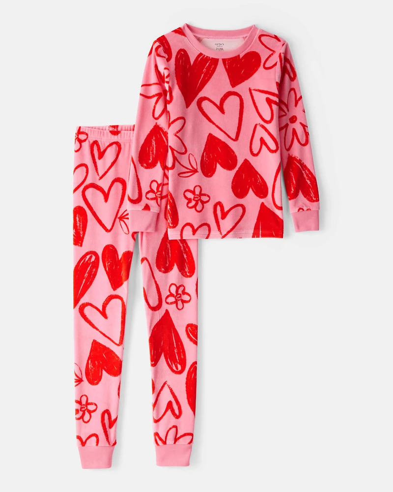 Girls Heart DreamPlush Snug Fit 2-Piece Pajamas - Red/Pink
