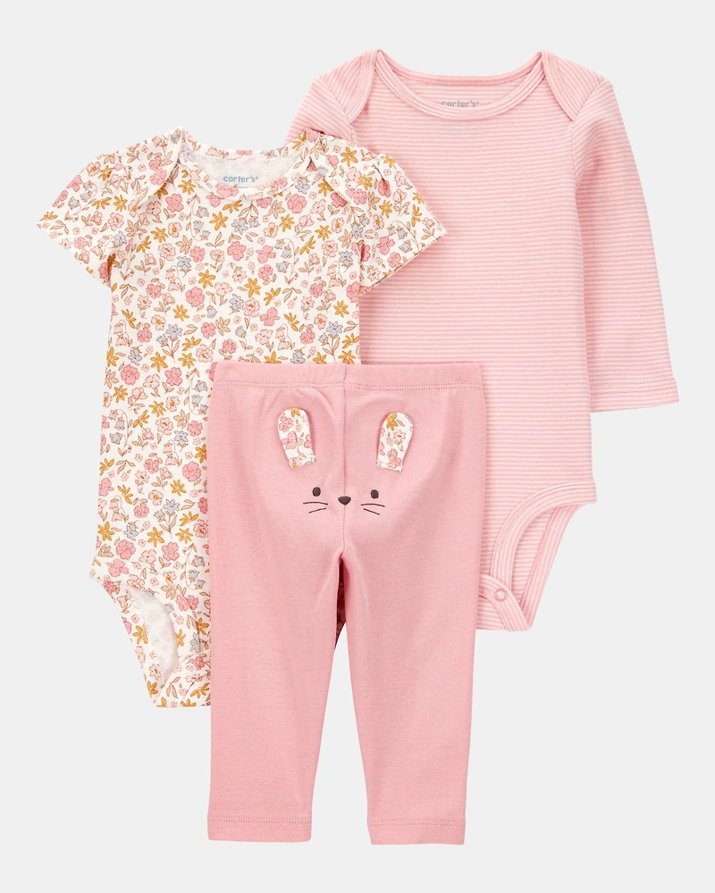 Baby Girl 3-Piece Floral Mouse Little Character Set® - Pink