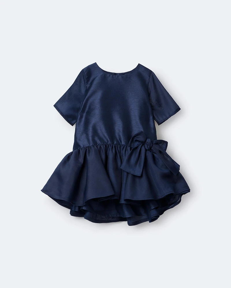 Toddler Girl Drop Waist Short-Sleeve Dress - Navy