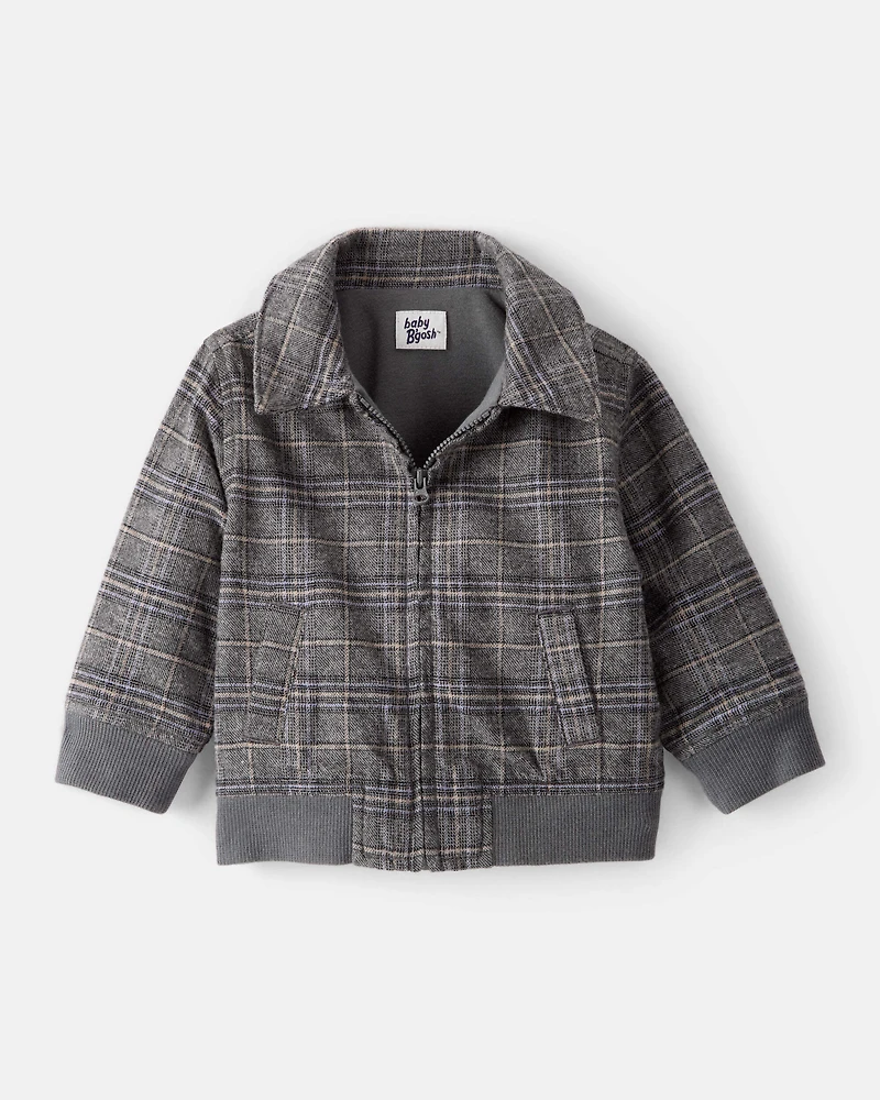 Baby Boy Plaid Long-Sleeve Zip-Up Fashion Jacket - Grey