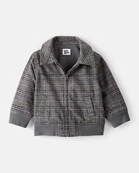 Baby Boy Plaid Long-Sleeve Zip-Up Fashion Jacket - Grey