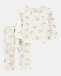 Baby 2-Piece Floral Long-Sleeve Tee & Pant Set - White/Blue